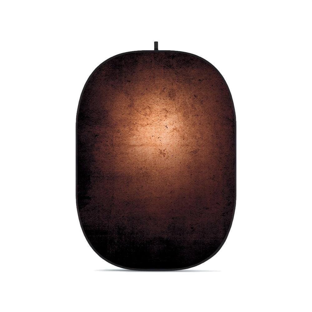 Flexible backdrop, oval dark brown with warm mottled pattern and top hanging hook