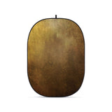 Portable oval fabric photography backdrop, brown textured surface with hanging loop
