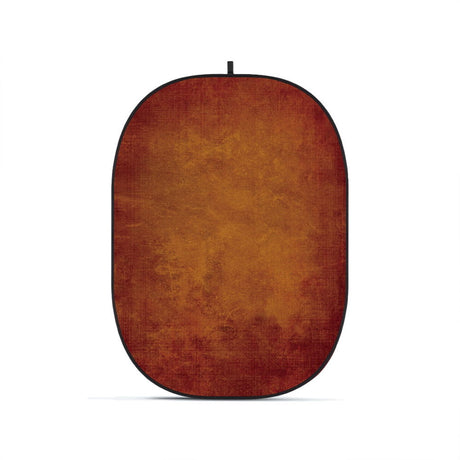 Foldable oval photography backdrop, dark reddish-brown fabric with black border