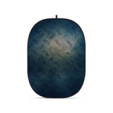 Blue flexible oval photo backdrop with fabric texture and top hanging loop