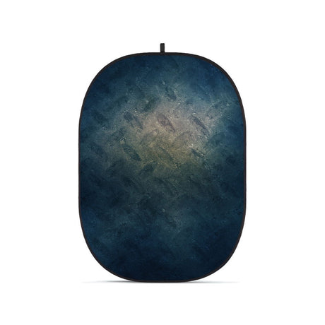 Blue flexible oval photo backdrop with fabric texture and top hanging loop