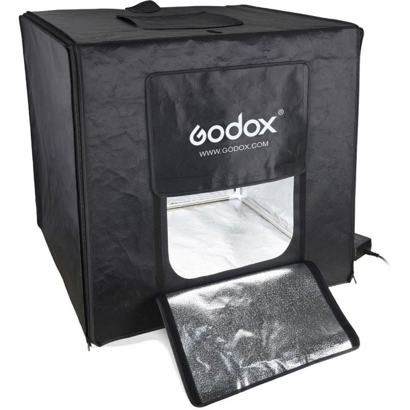 80x80cm softbox tent in black fabric, front window and hinged reflective panel
