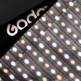Close-up of LED array on textured diffuser with warm and white bulb glow