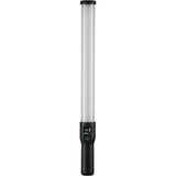 RGB LED light wand with vertical white tube and black base handle