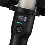 LED wand control panel with screen, mode dial, and RGB color selector
