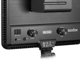 Rear control panel of LED streaming light with knobs and ports