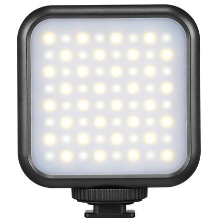 Square LED light with warm and cool LED rows behind a clear front cover