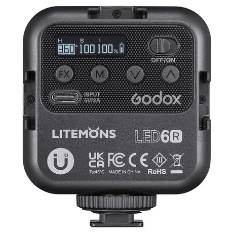 LED6R rear panel with settings display, power switch, and black textured body