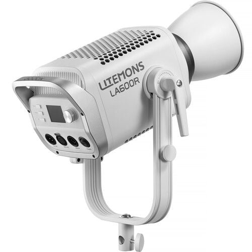 White LED RGB 600W spotlight with side vents and adjustable yoke stand