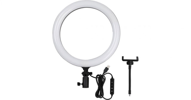 Lampa LED circulară, inel alb, suport și cabluri USB