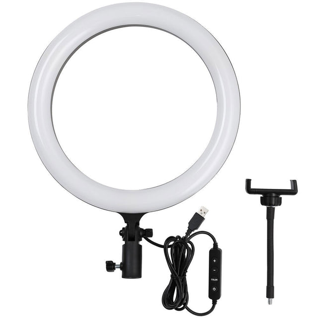 Lampă LED circulară bicolor, inel alb cu stativ și cablu USB