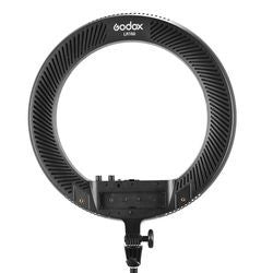 Lampă LED circulară neagră cu inel de LED și prindere pentru trepied
