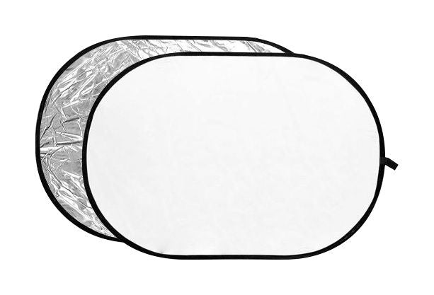 80 x 120 cm silver/white reflector panel with black frame and strap