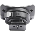 Camera flash hot shoe mount lock bracket with electrical contacts and latch tab