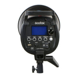 QS400II flash control panel with LCD screen, buttons, and power switch