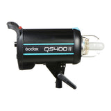 QS400II flash head side view with visible bulb and blue accent strip
