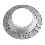 Gray circular reflector ring attachment with multiple tabs for studio flash mounting