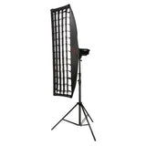 Rectangular softbox grid with black frame on tripod light stand, studio lighting accessory