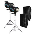 Studio flash kit with two black QS600II heads, built-in reflector, and two softbox grids