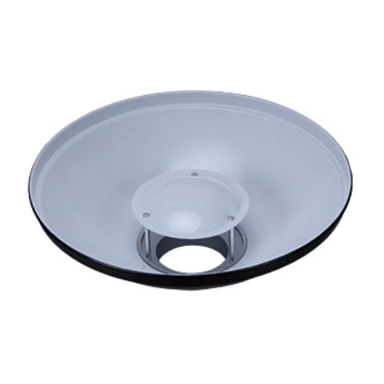 55cm reflector beauty dish with white interior and center mounting opening