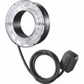 R200 ring flash head with LED ring and power cable, black and silver metal housing