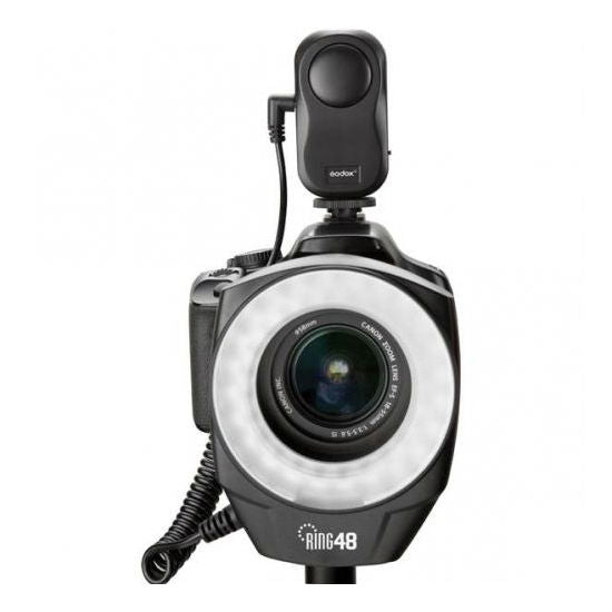 Godox Ring48 circular LED ring light, front glow ring around camera lens and stand