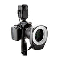 Circular macro LED ring light with mounted camera, adjustable lamp head and cable
