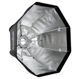 120cm Bowens softbox umbrella tip with black fabric and silver reflective interior, front view