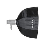 Black 120cm softbox umbrella tip with silver inner reflector, angled side view