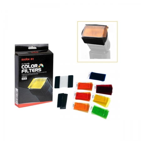 Set filtre colorate pentru blitz: 7 geluri, cutie și elemente de prindere
