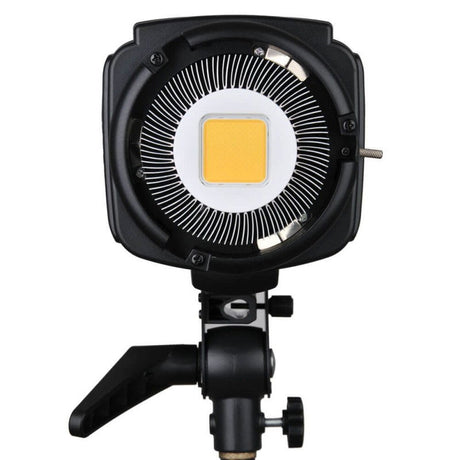 Front view of SL-100W LED studio light with grille reflector and square COB lens