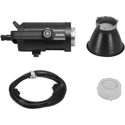 SL150III LED video light kit with reflector, cable, and white diffuser cap