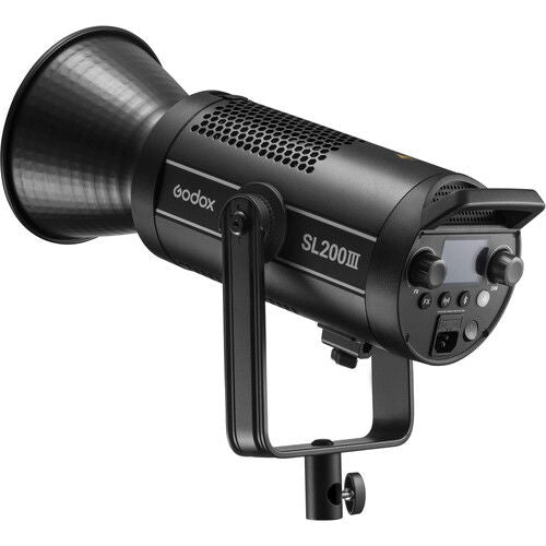 Black LED video light head with ventilation grille and side control panel