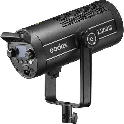 Godox SL-300III video LED light, side view with vented housing and handle, black