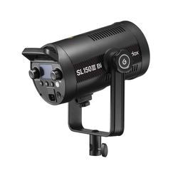 Black SL150III LED video light, rear control panel and yoke stand in view