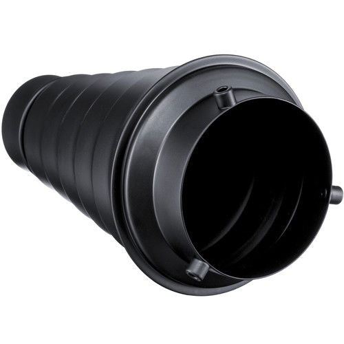 Snoot light modifier with grid, front opening view, Bowens mount