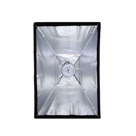Front view of 70x100cm softbox with silver reflective interior and Bowens mount