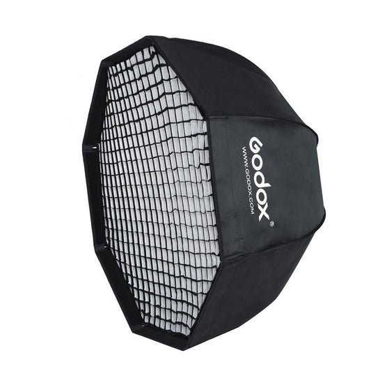 Softbox octogonal 95 cm cu grilaj pe interior, exterior negru