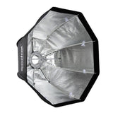 Softbox hexagonal 80 cm, vedere interior cu reflector argintiu și husă neagră