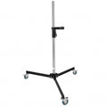 Light stand tripod with wheels, center support pole and crossbar base