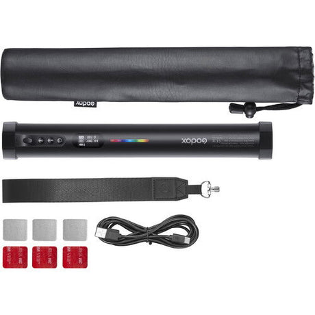 RGB LED tubular light kit with light, controller, power cable, and strap