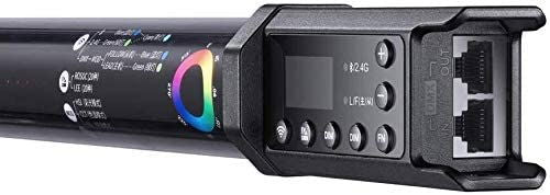 LED light controller panel with color wheel and dials on black tube