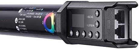 LED light controller panel with color wheel and dials on black tube