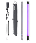 RGB LED tubular light with carry cover, power cable, and diffuser case