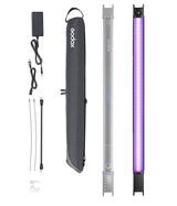 RGB LED tubular light with carry cover, power cable, and diffuser case