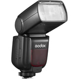 Black TTL camera flash with swivel head and built-in display, for Fujifilm