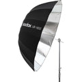 Umbrelă parabolică foto 165 cm, neagră cu interior argintiu, cu suport metalic