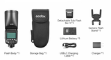 Flash accessories: storage bag, detached sub flash, lithium battery, USB-C cable, charger