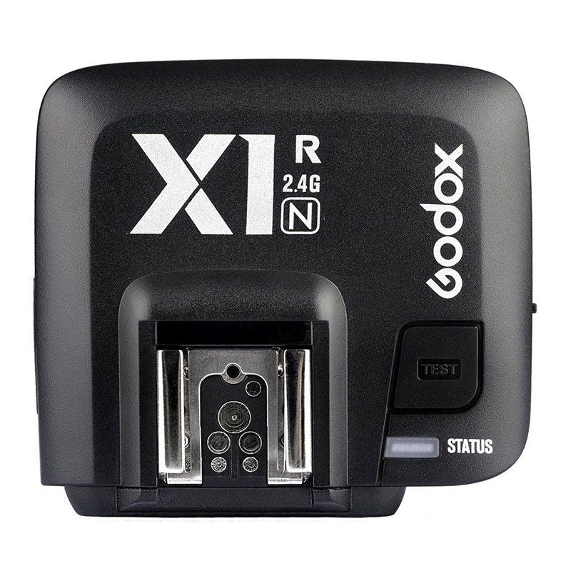 Receptor X1R pentru Nikon, panou frontal cu marcaje și buton TEST/STATUS