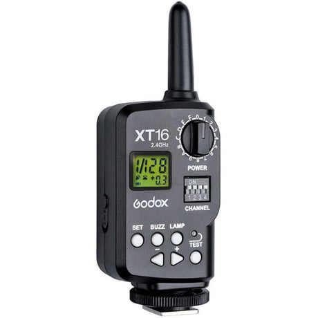 XT16 2.4GHz flash trigger radio receiver with LCD display and channel power controls